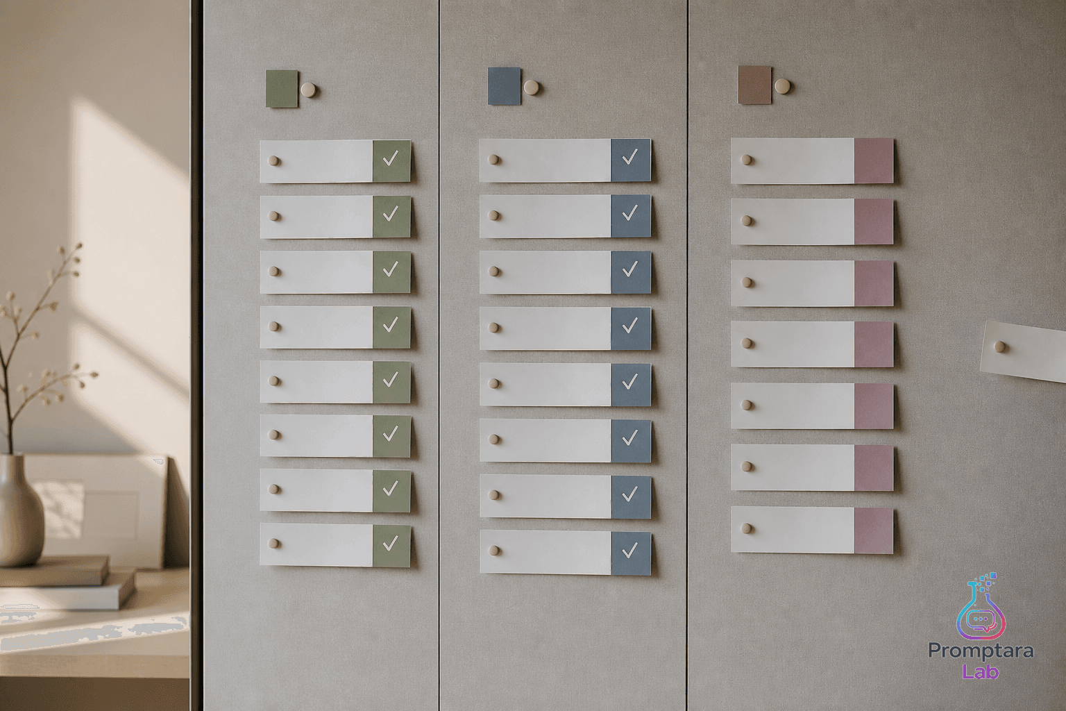 A minimal operations board with confirmed items separated from an unfinished line item