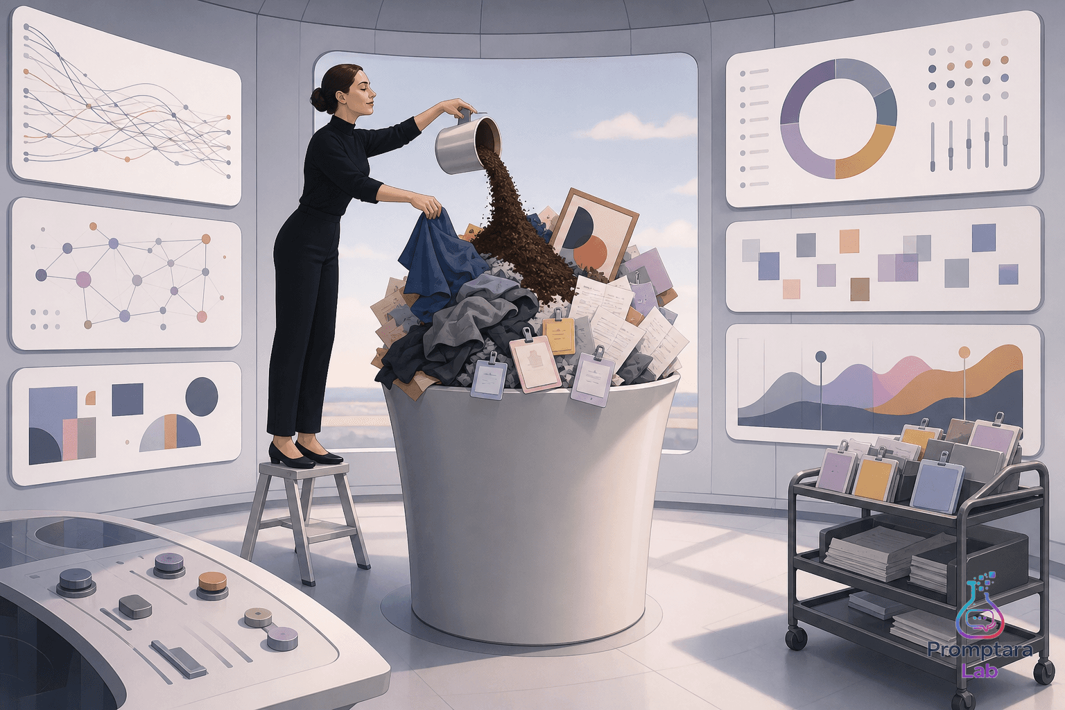 A polished control room sorting everything into one overflowing miscellaneous bin