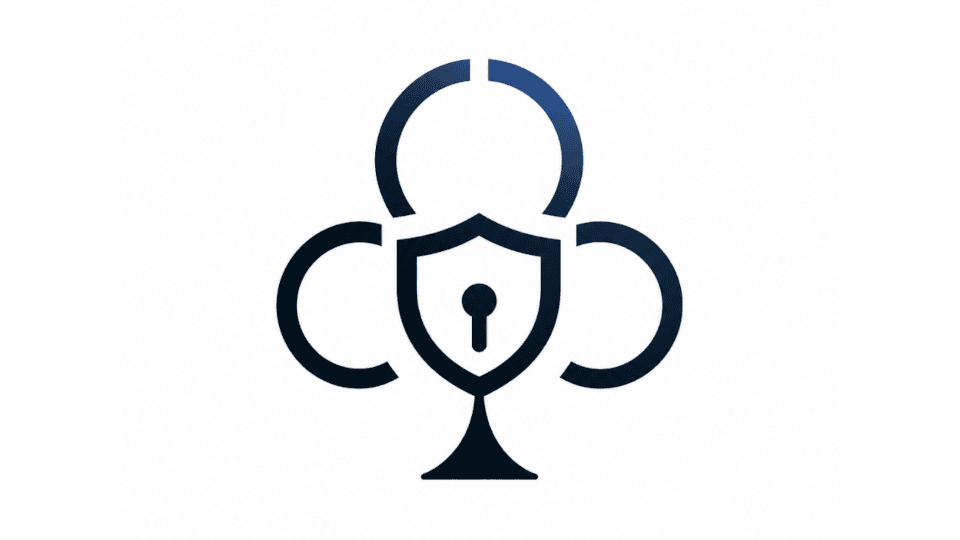 Fred Descloux portfolio mark with shield and circular forms.