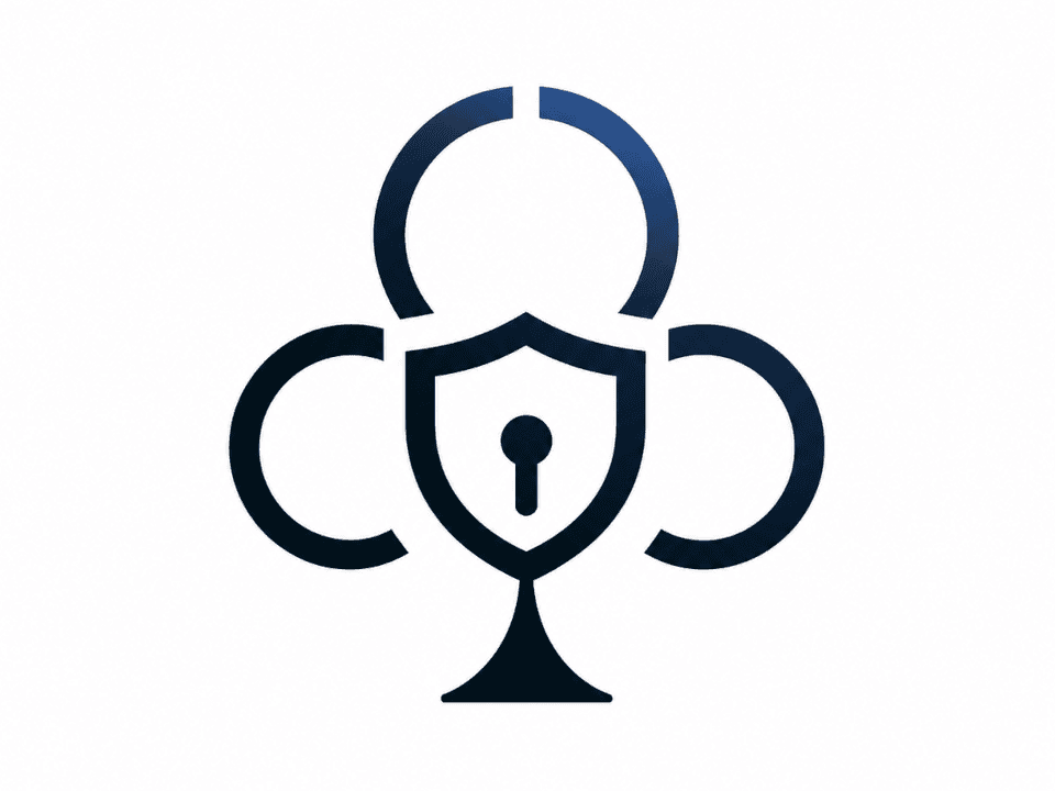 Fred Descloux portfolio hero artwork with shield and circular identity mark.