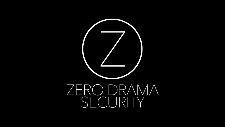 Zero Drama Security logo on a black background.